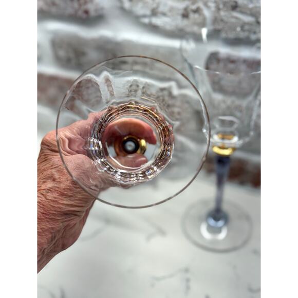 Rare Mikasa Royal Jamestown Blue Stem and Gold Knot Wine Glass Set of 2 - Picture 3 of 10